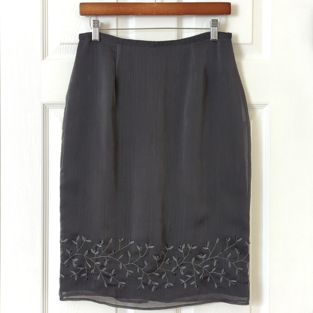 Express 90's Vintage Vine Embroidered & Beaded Straight Knee Length Skirt 9/10